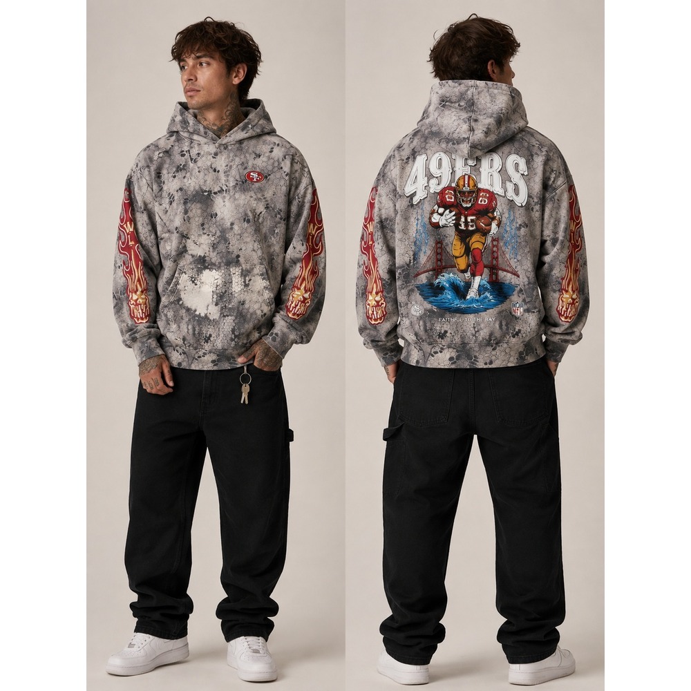 Warren Lotas 49ers Faithful To The Bay Hoodie Mens Gray Skull Flame NFL CUSTOM